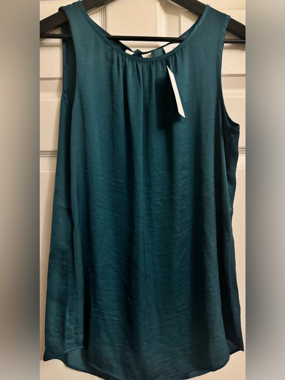 CAbi Deep Teal Satin Sleeveless Shirt